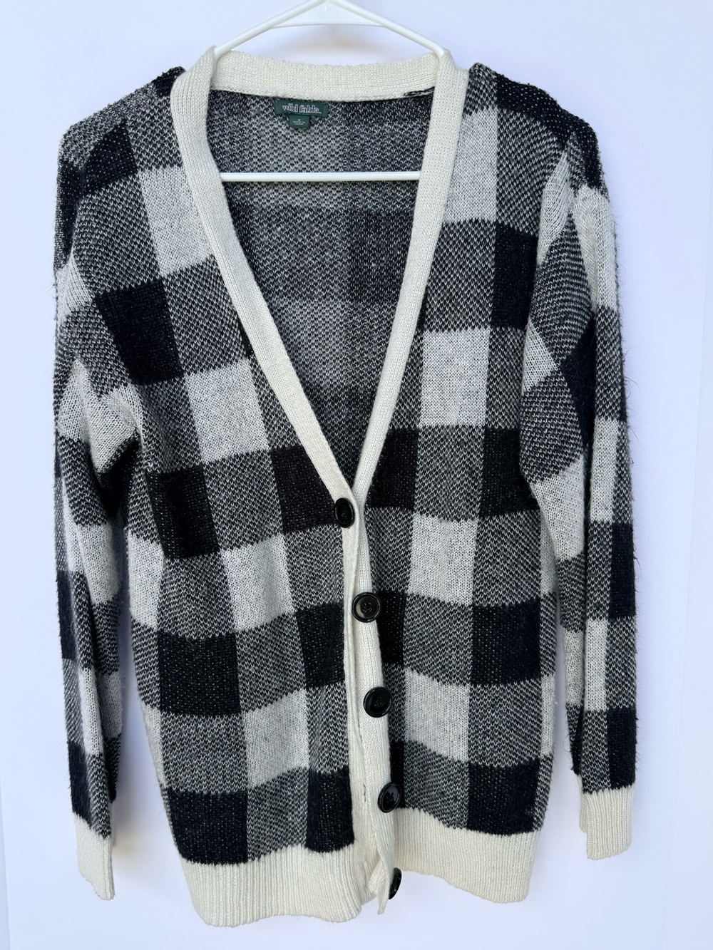 wild fable Black & Cream Buffalo Plaid Button-Up Cardigan